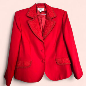 Red Emily Plus-Sized Embroidery Beaded Collar Blazer, /2x